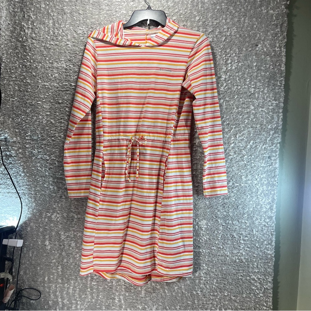 Columbia Women' Sun Trek Hooded Stretch Cover Up Striped Dress Pockets XS